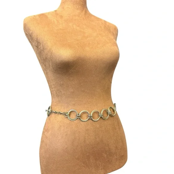 Express Silver Tone Waist Belt Adjustable To 38” MED Double Circles Boho Western - Picture 15 of 15